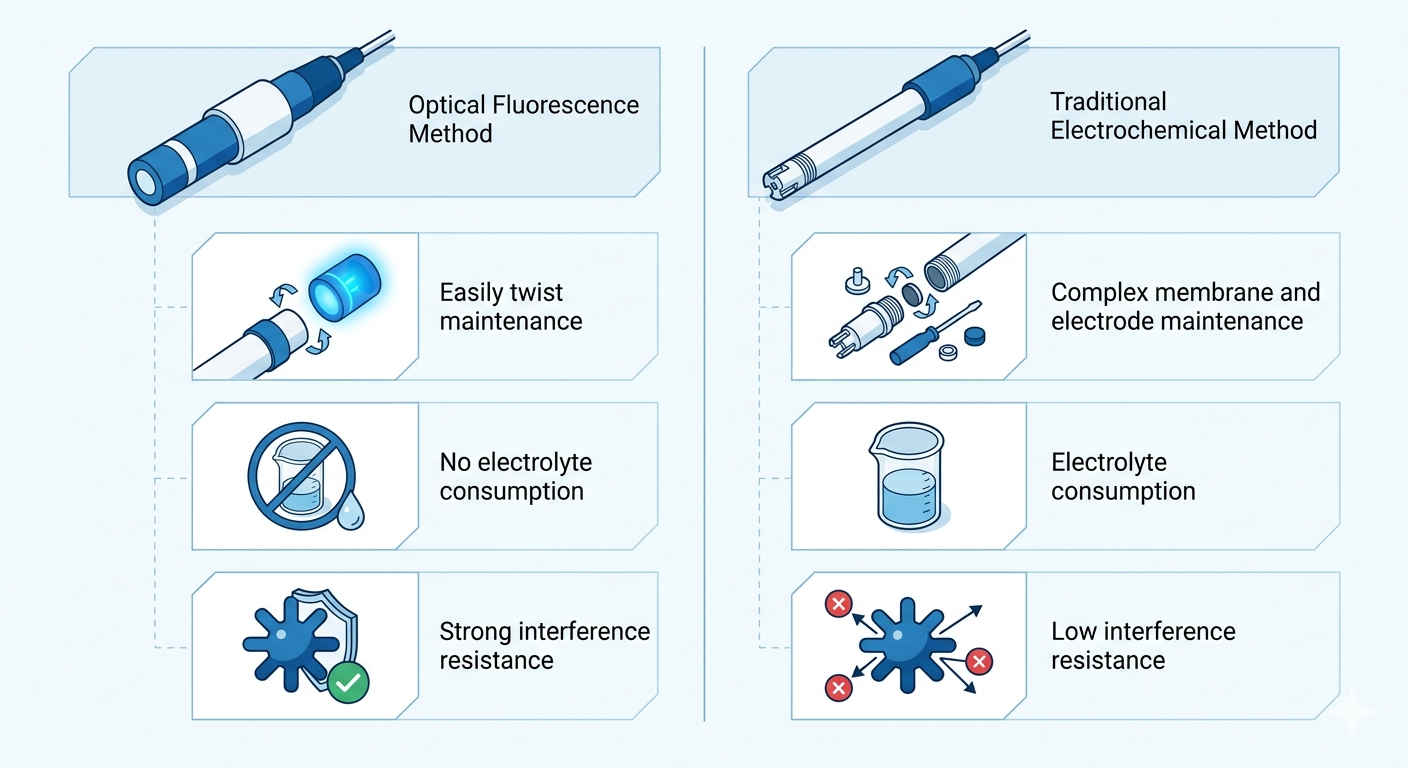 Optical vs electrochemical dissolved oxygen sensor comparison chart