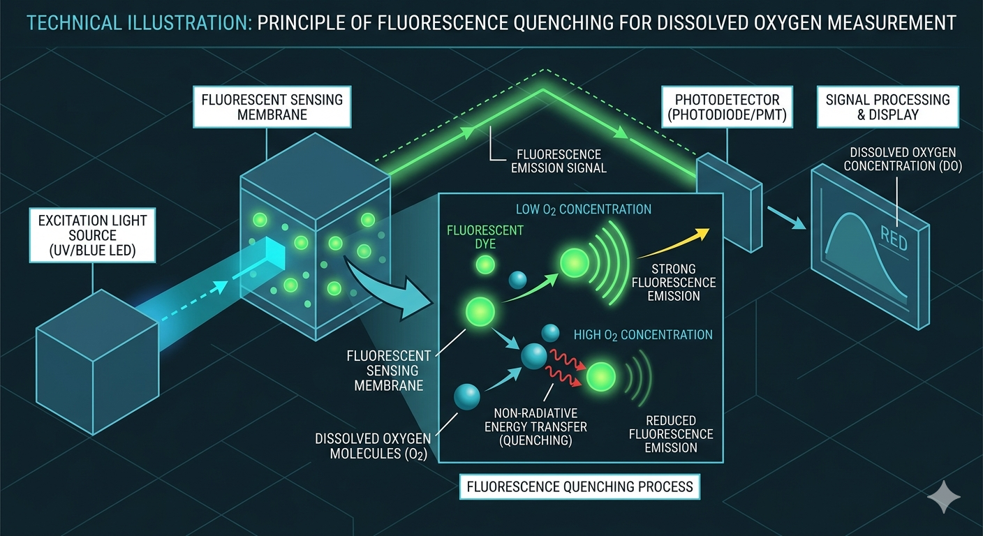 Fluorescence quenching dissolved oxygen sensor technology principle diagram