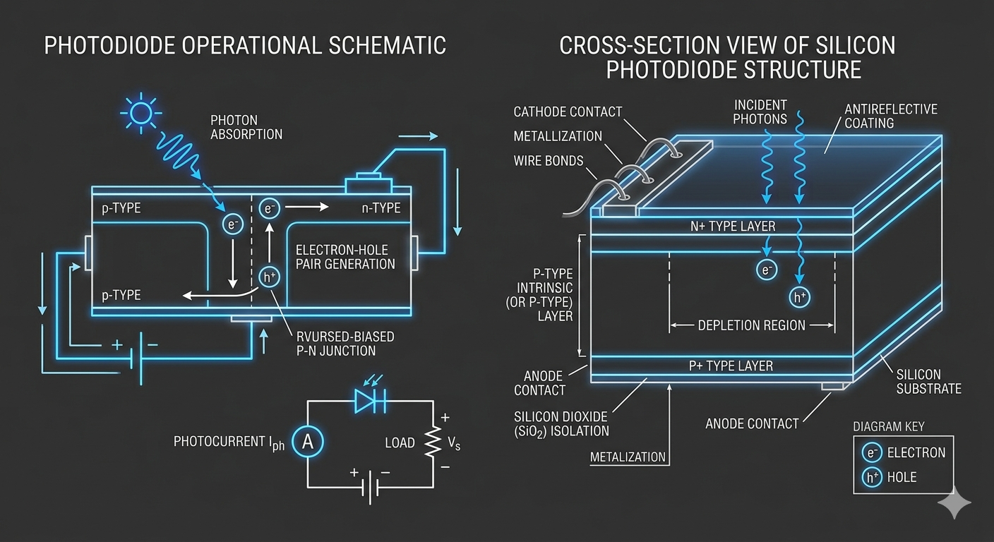 Photodiode cross-section structure showing photon absorption