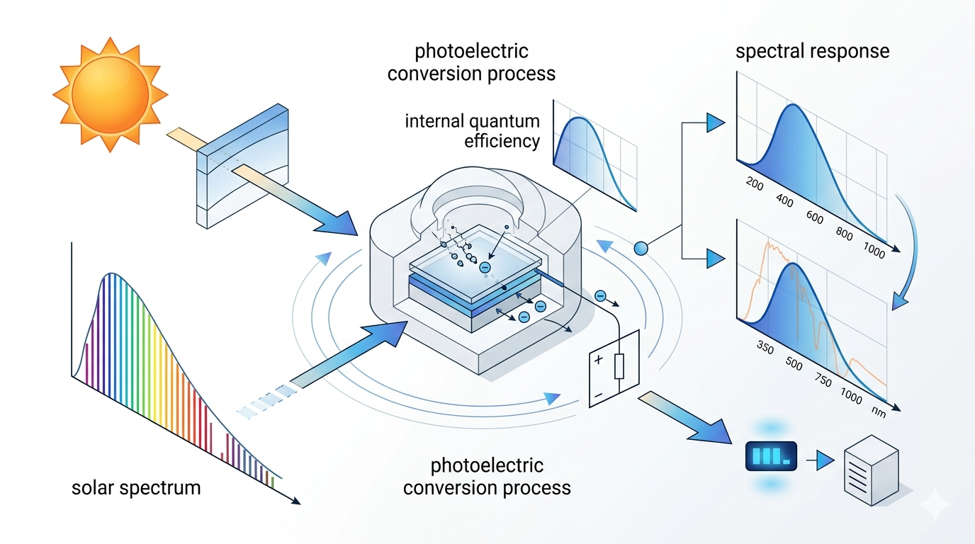 Photoelectric pyranometer spectral response and solar spectrum measurement diagram