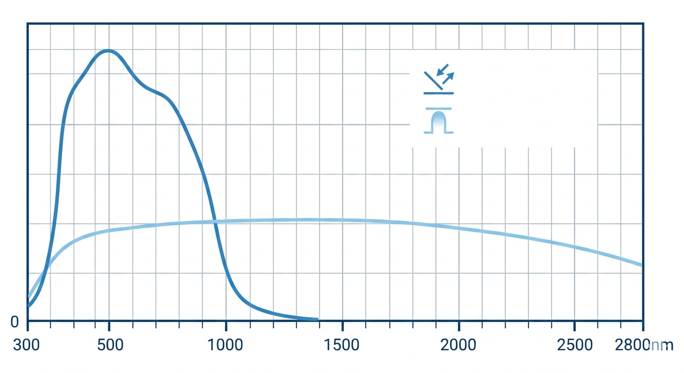 Wide spectral response comparison between photoelectric and thermopile sensors