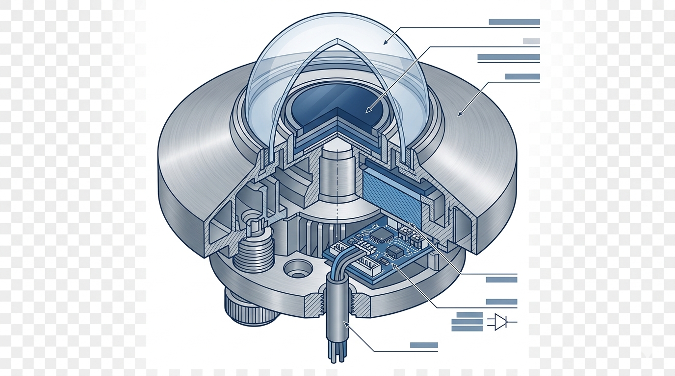Modern pyranometer internal architecture with dust shield and sensor components