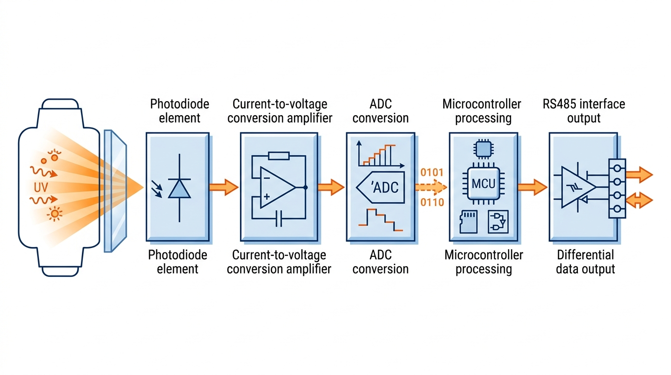 Photoelectric conversion signal chain from detection to digital output