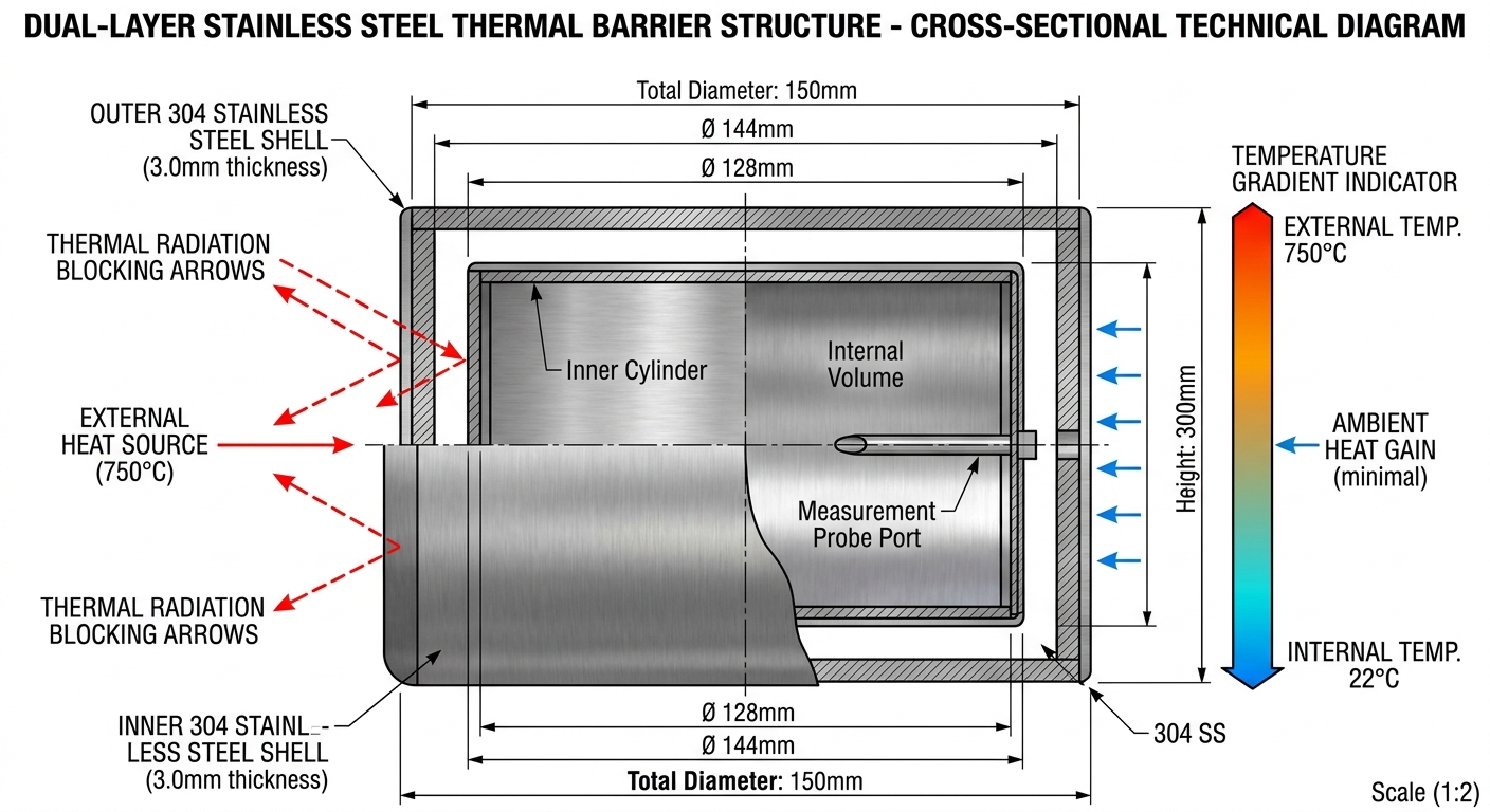 Dual-layer stainless steel thermal isolation structure cross-section view
