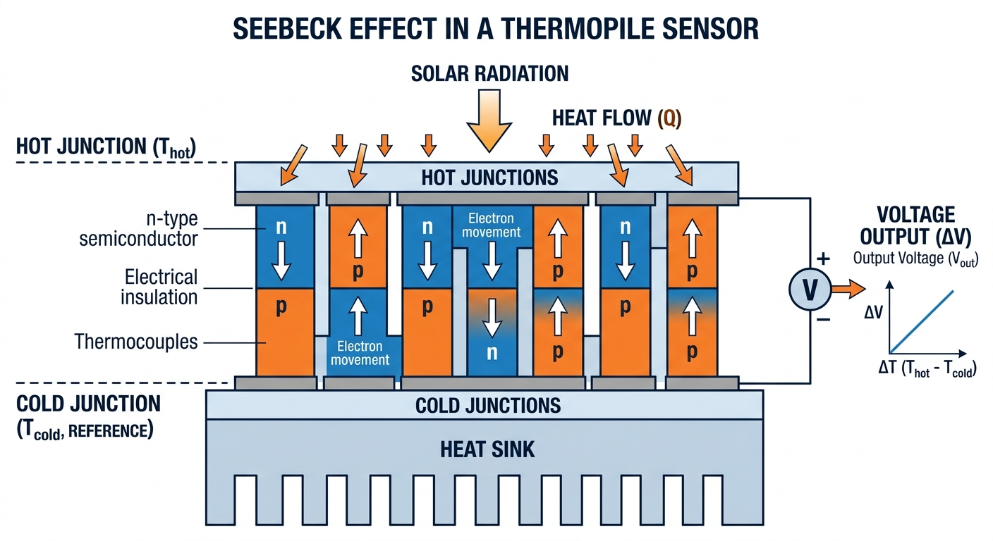 Seebeck effect principle in thermopile array