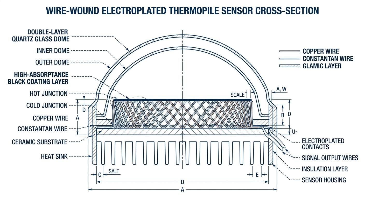 Wire-wound electroplated thermopile sensing element structure