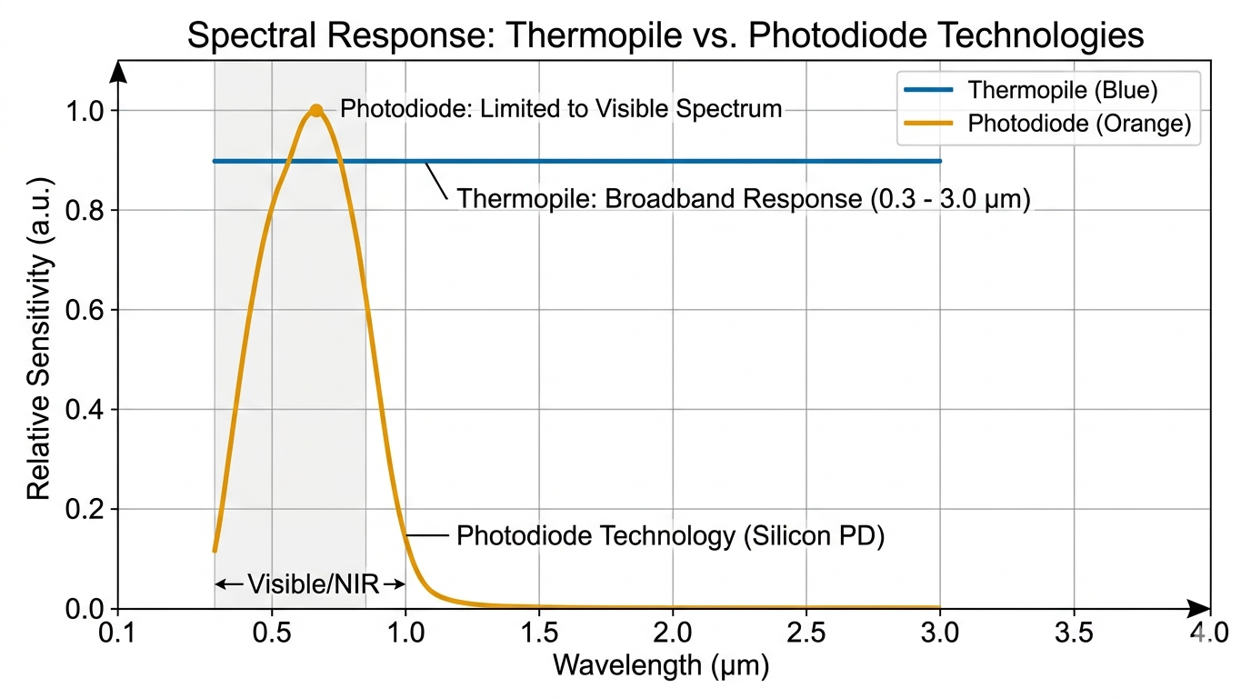 Spectral Response Curves Comparison Between Thermopile and Photodiode Technologies