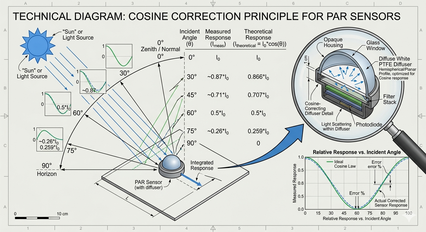 Optical cosine corrector and 180 degree spectral response geometry