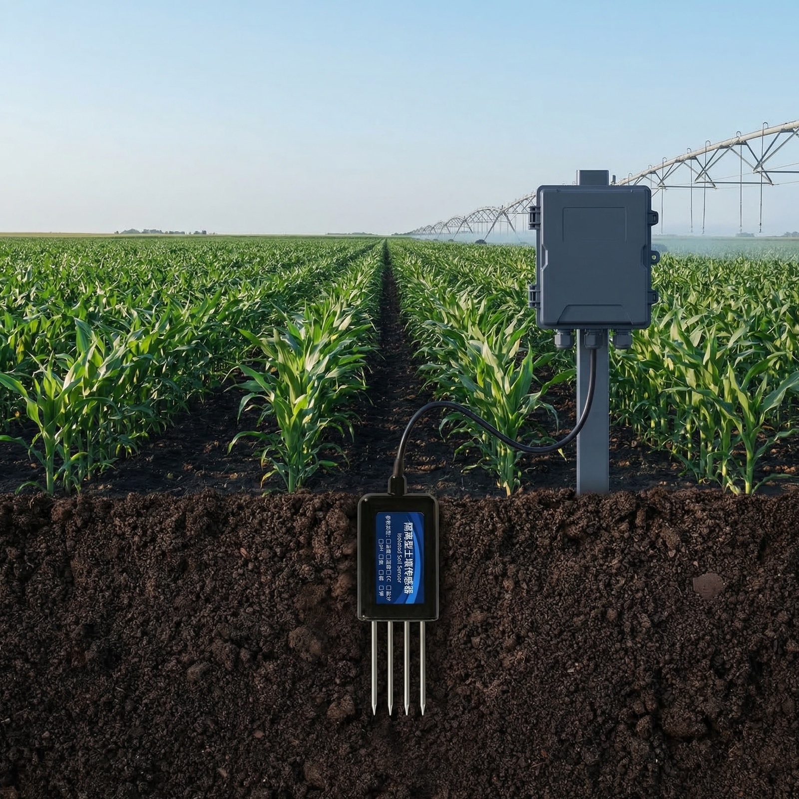 OHTS1020 soil sensor installed in agricultural field for smart farming precision agriculture and irrigation management applications
