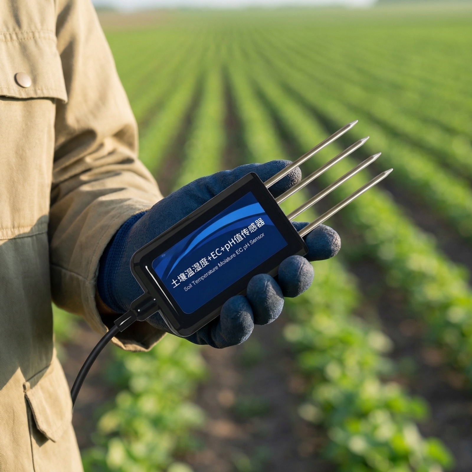 OHTS1024 portable soil sensor handheld size demonstration for agricultural field monitoring applications