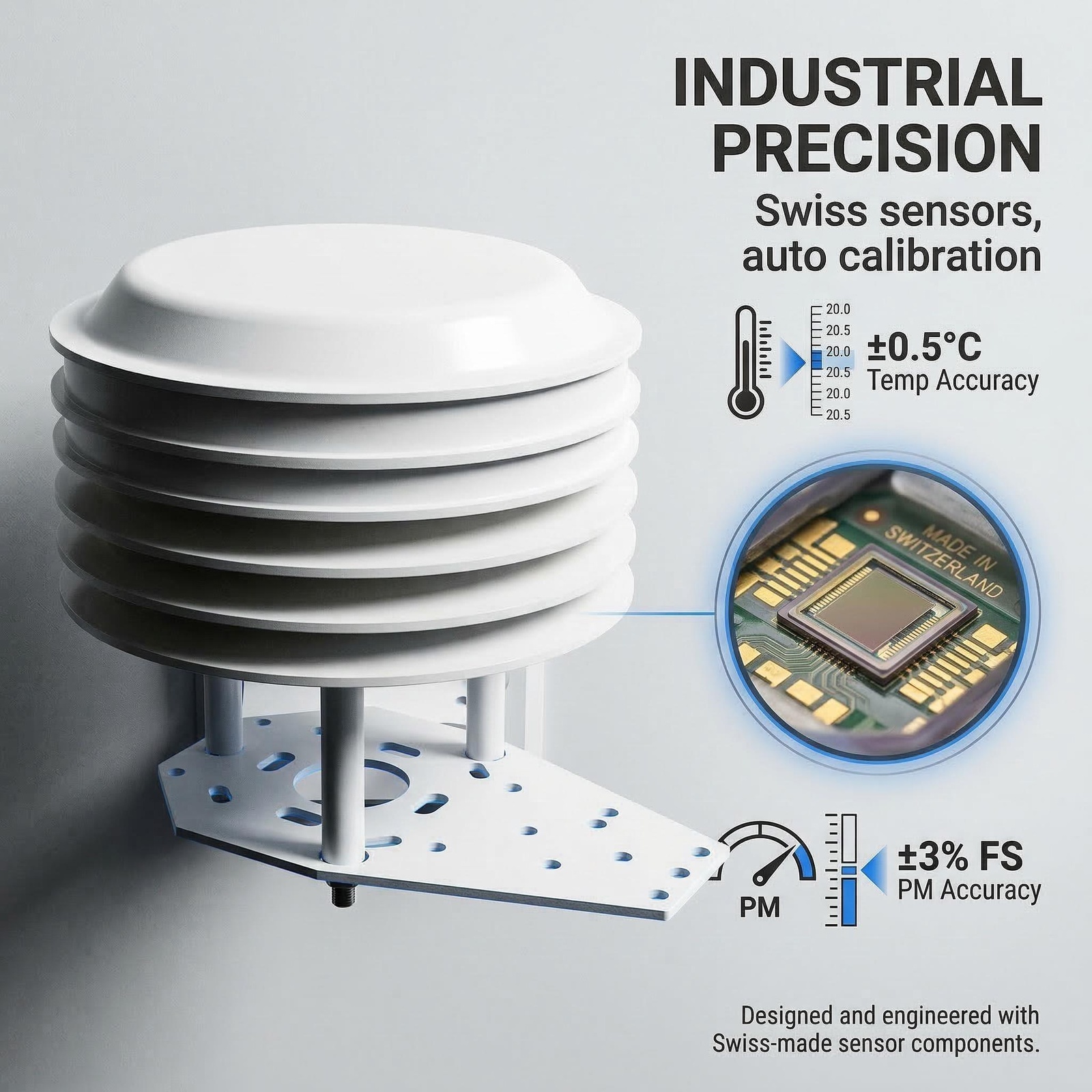 OHTS1050 industrial grade high precision featuring Swiss sensors auto calibration technology temperature accuracy ±0.5°C and PM accuracy ±3% FS