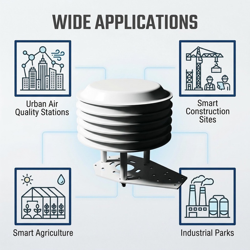 OHTS1050 wide application scenarios including urban air quality stations smart construction sites agriculture greenhouse and industrial parks monitoring