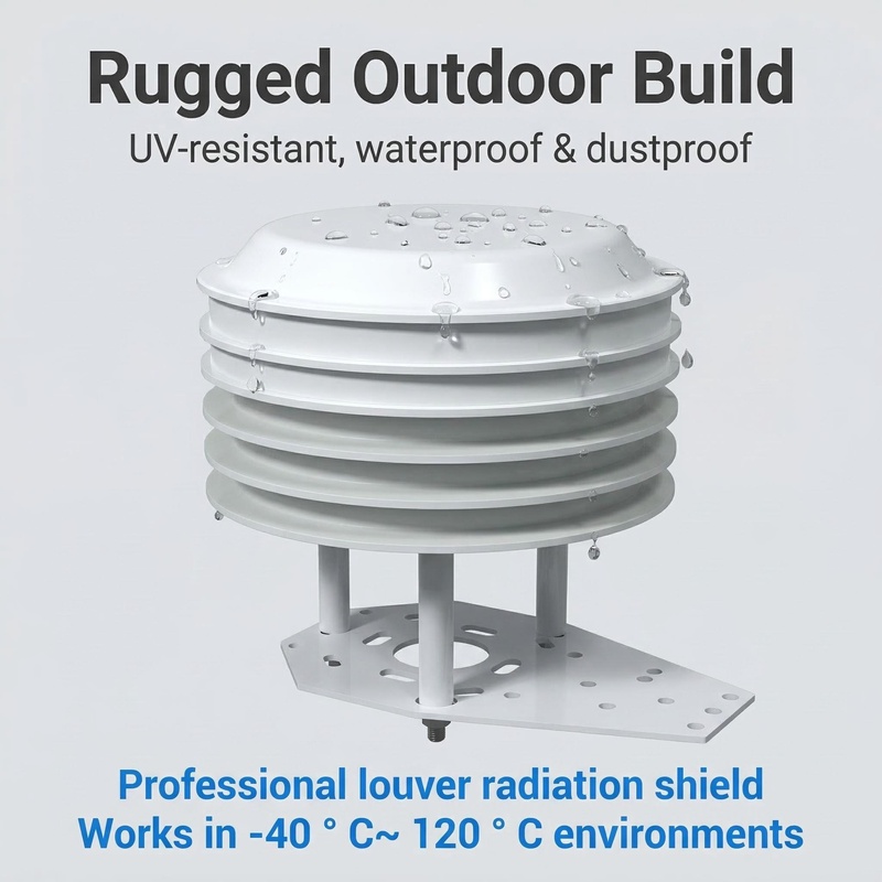 OHTS1060 rugged outdoor build featuring UV-resistant waterproof and dustproof louvered radiation shield structure