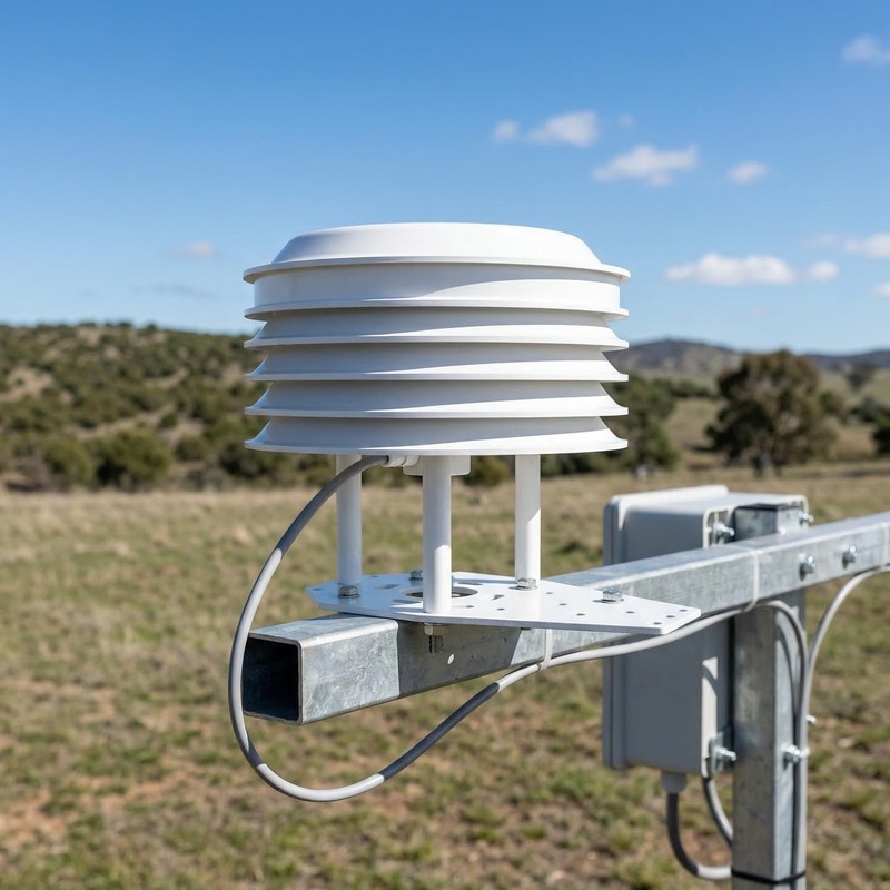 OHTS1060 outdoor meteorological monitoring application installed in field environment with blue sky background