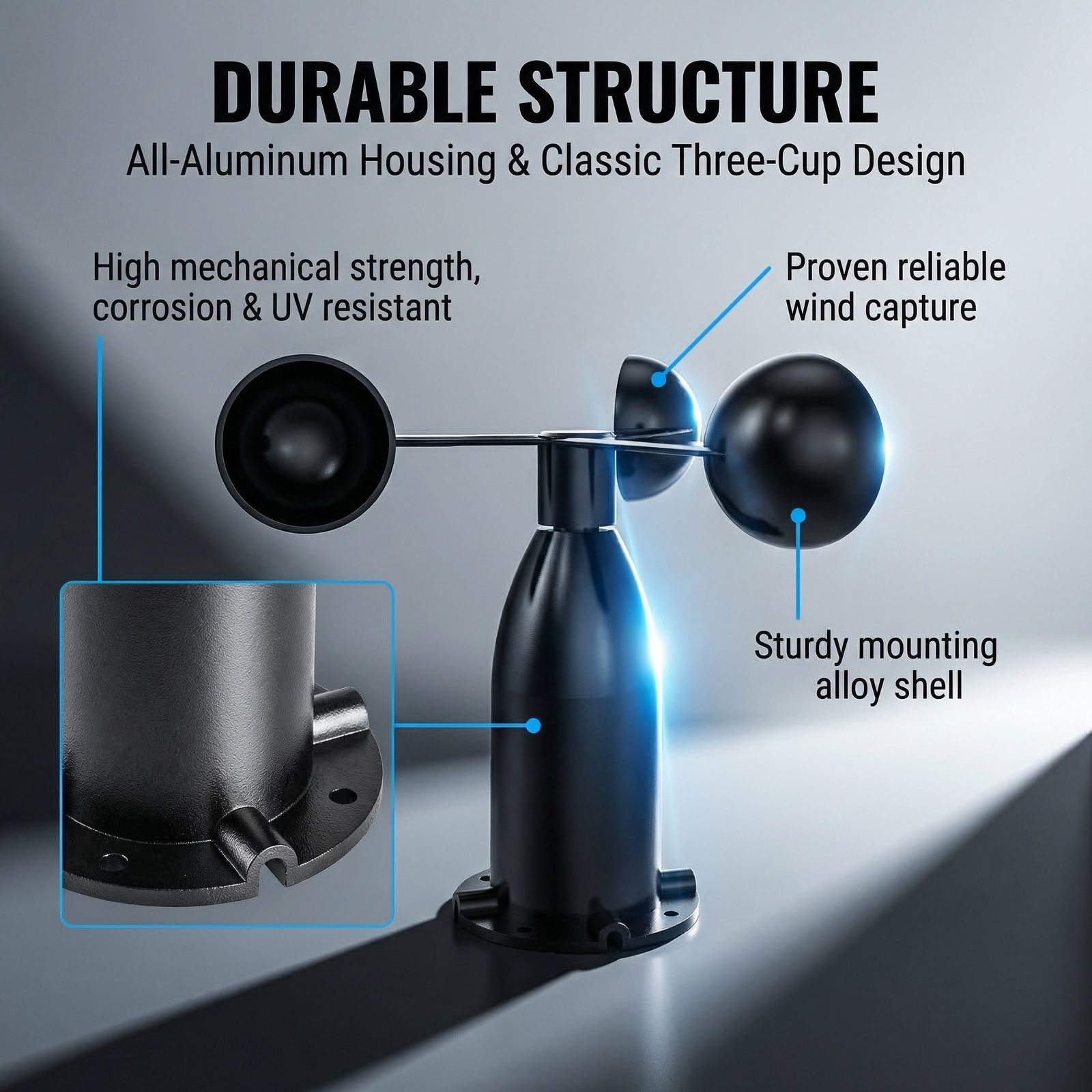OHTS1080 Wind Speed Transmitter - Aluminum Alloy Housing and Three-Cup Mechanical Structure