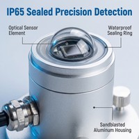 OHTS1091 optical detection window close-up showing IP65 sealed precision sensor element and sandblasted aluminum housing craftsmanship