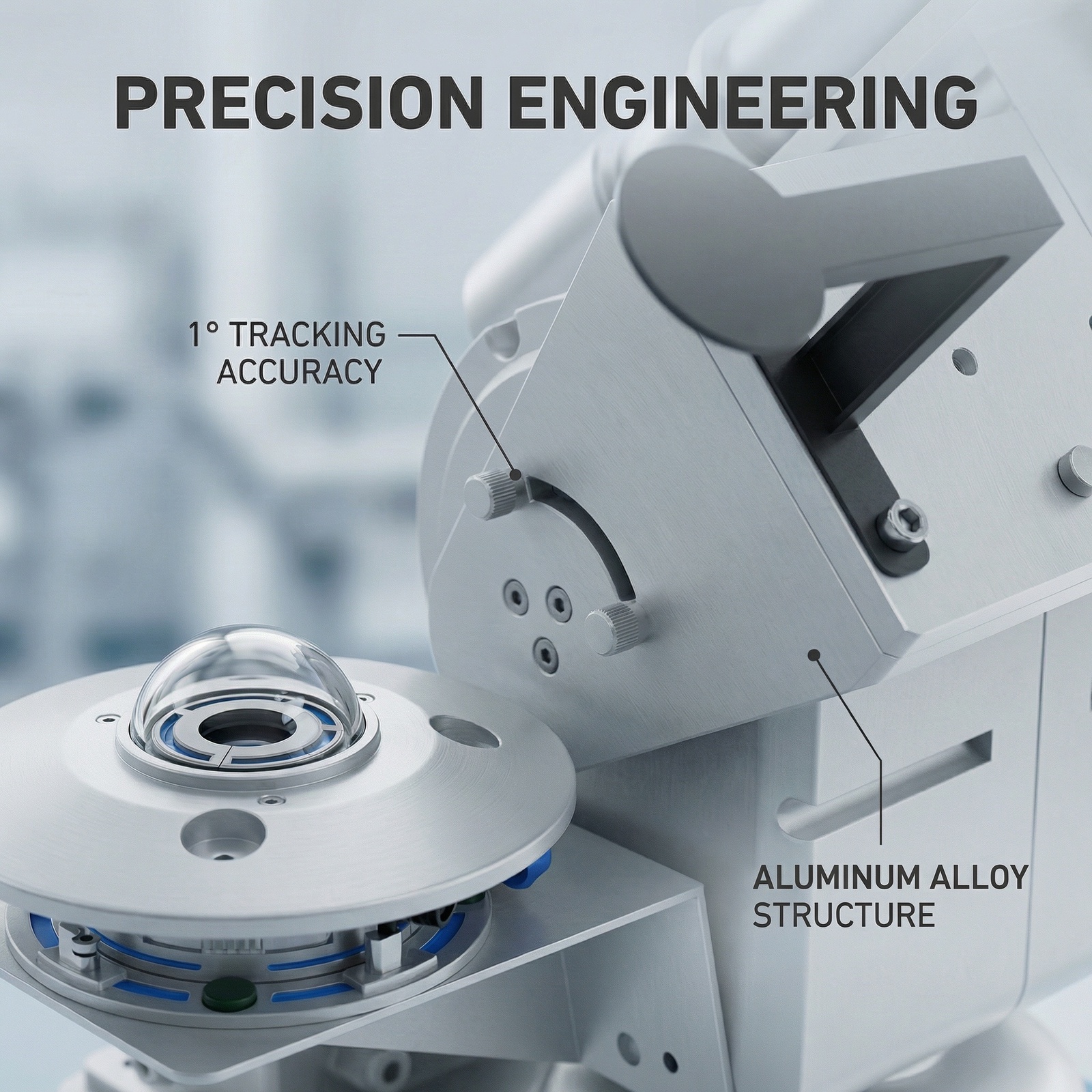 OHTS1093 precision engineering detail closeup showing 1 degree tracking accuracy and aluminum alloy structure