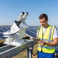 OHTS1093 automatic solar tracker installed in photovoltaic power station with field technician monitoring data