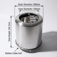 OHTS1098 detailed dimensional specifications with outer diameter 298mm, inner diameter 184mm, inner height 200mm, total height 342.7mm and bottom cable exit design
