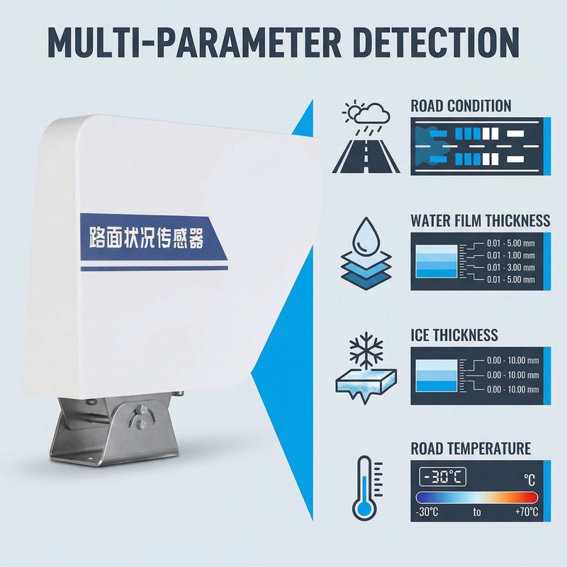 OHTS1120 multi-parameter fusion detection capabilities including road condition water film thickness ice thickness and road surface temperature monitoring