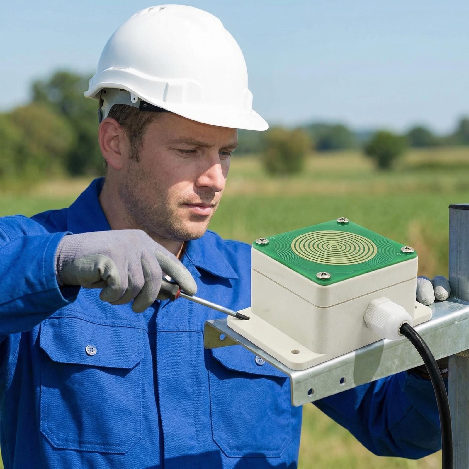 OHTS1121 Rain Snow Sensor Installation Scene with Technician Mounting Device