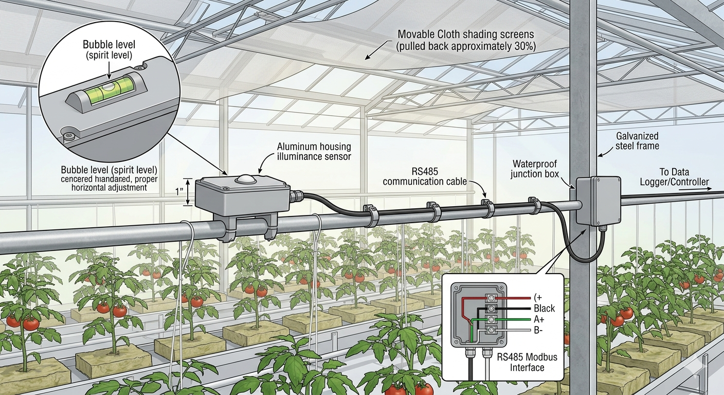 Illuminance transmitter installation in commercial greenhouse