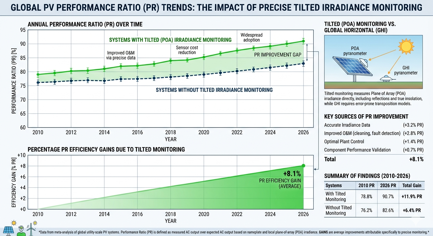 Solar PV performance ratio improvement chart with tilted irradiance monitoring