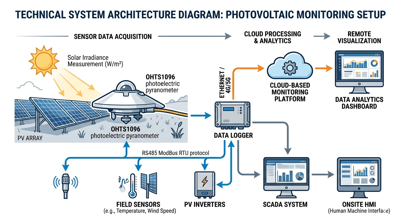 PV monitoring system architecture with OHTS1096 pyranometer integration