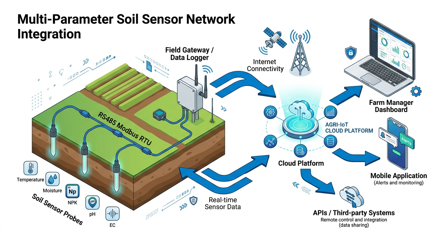 Multi-parameter soil monitoring system architecture diagram