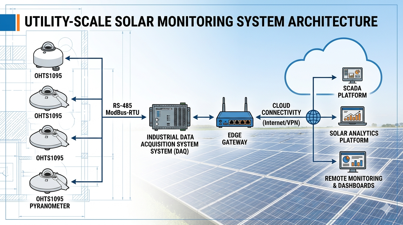 Solar monitoring system architecture with pyranometers and data acquisition network