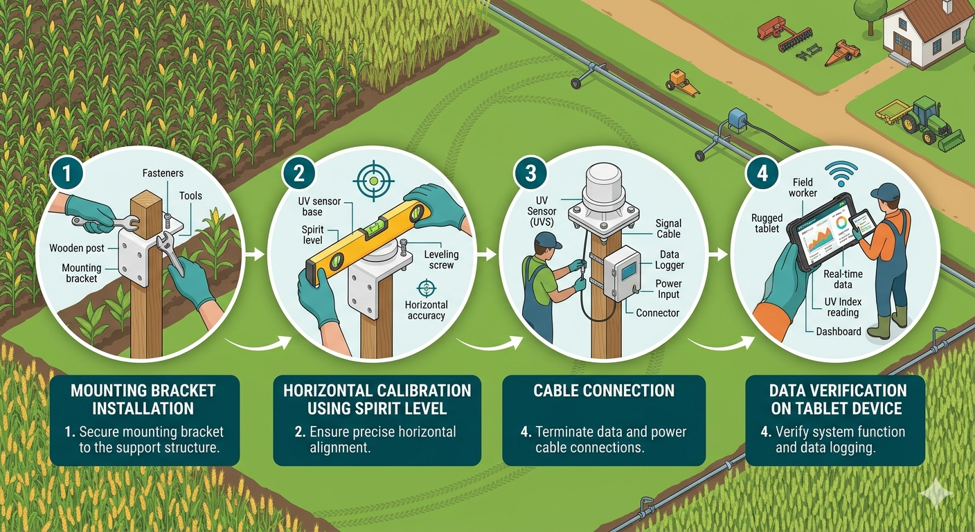 Agricultural UV sensor deployment and calibration workflow